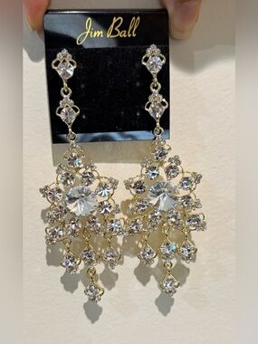Jim Ball Gold Crystal Chandelier Earrings - Clear